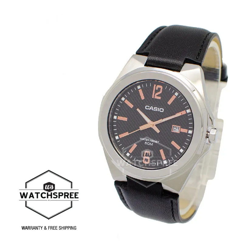 Casio Men's Analog Black Leather Band Watch MTPE158L-1A MTP-E158L-1A