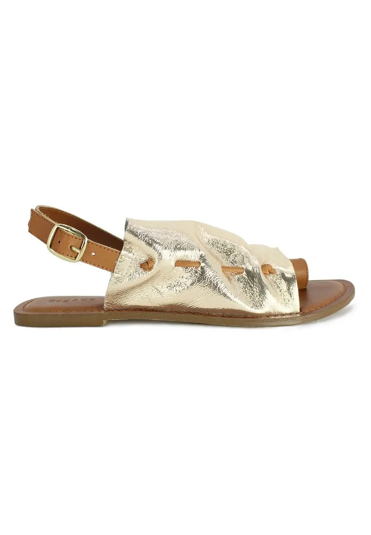Metallic Golden Suede Leather Back Strap Fran Flat Sandal