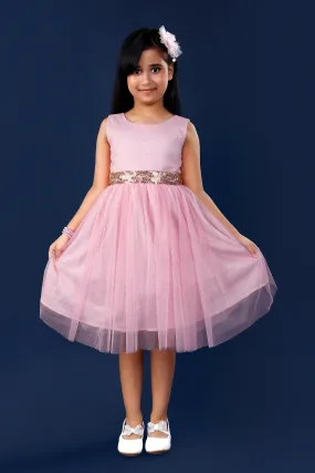 Pink Party Dress with Golden Sequined Belt